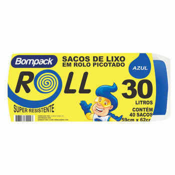 Saco de Lixo Bompack 30lt Roll Azul C/40